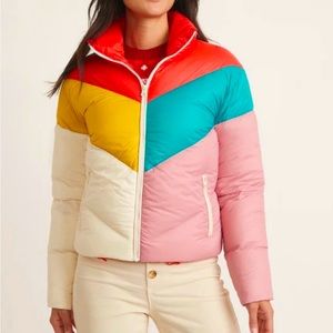 Marine Layer Blue Sky Puffer in Antique White Multi Chevron